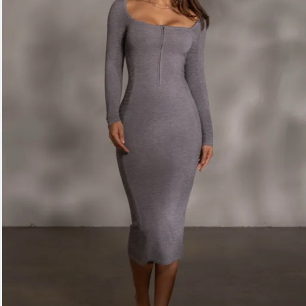 JLUXLABEL Gray Bodycon Long Sleeve Dress